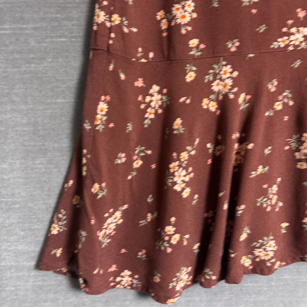 American Eagle Dress M Brown Ditzy Floral Shirtdress Ruffle Shift 90s y2k Retro - Picture 7 of 14